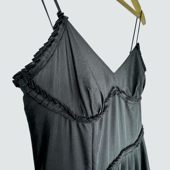 LOFT Women Tiered Midi Dress 4 Black Cotton Silk Pleated Fairy Goth Witch Boho - Picture 4 of 15